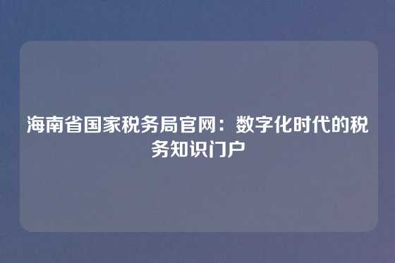 海南省国家税务局官网：数字化时代的税务知识门户