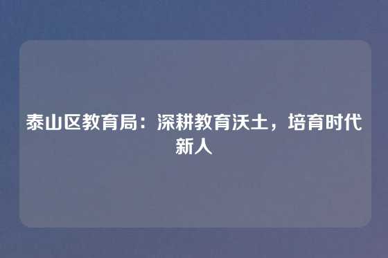 泰山区教育局：深耕教育沃土，培育时代新人