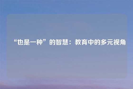 “也是一种”的智慧:教育中的多元视角