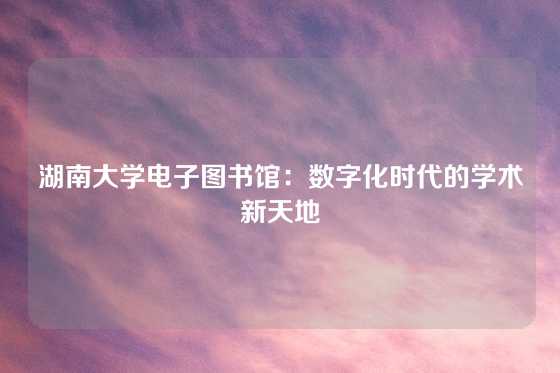 湖南大学电子图书馆：数字化时代的学术新天地